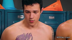 Gay black coach fuck guys in threesome in locker room Thumb