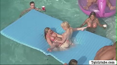 Busty shemales enjoy their orgy in pool Thumb
