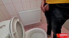 Uncircumcised cock pees on the station toilet Thumb