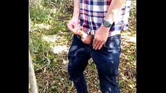 Jerk and cum outdoors in field Thumb