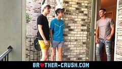 Hot Stepbrothers fuck their horny older neighbour in gay threesome Thumb
