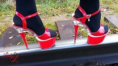 Lady L walk sexy red high heels. Thumb